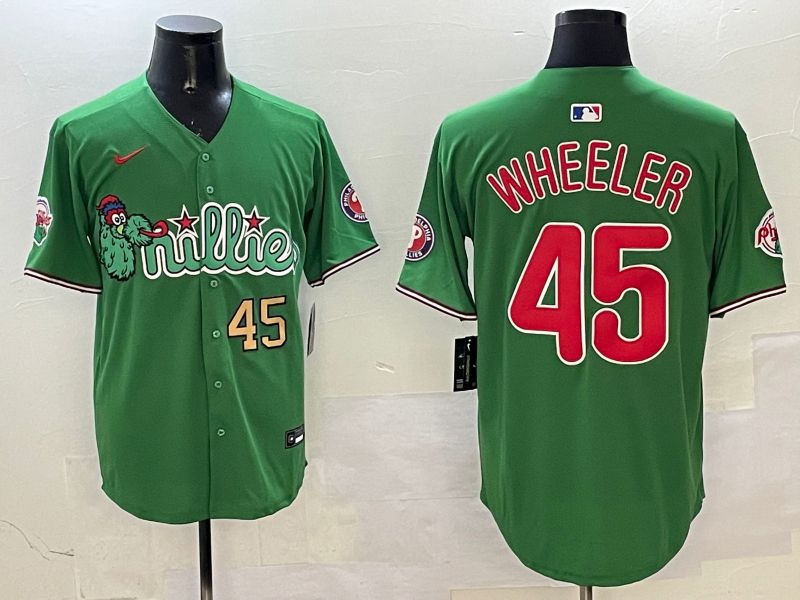 Men Philadelphia Phillies #45 Wheeler Green Three generations Joint Name Game 2025 Nike MLB Jersey style 4->philadelphia phillies->MLB Jersey